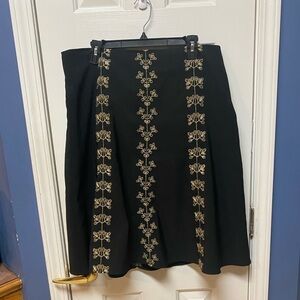 Simply French International Design Skirt Womens Size 14 Black Gold African Midi.